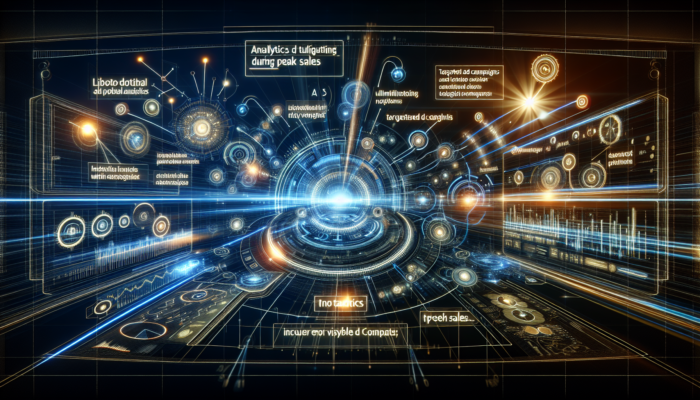 Futuristic interface of Bing Places for Business, showcasing Bing Ads, analytics, and targeted campaigns during peak sales.
