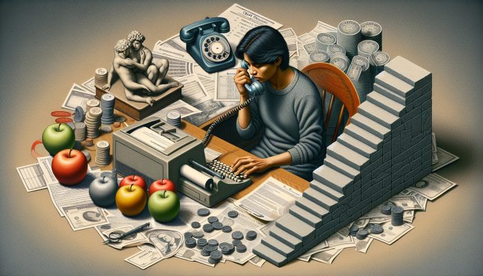 Alternatives to Debt Consolidation Loans in 2025: UK Solutions | DCL Individual at a desk negotiating with creditors, using phone and computer, with a chart illustrating reduced interest rates and payments.