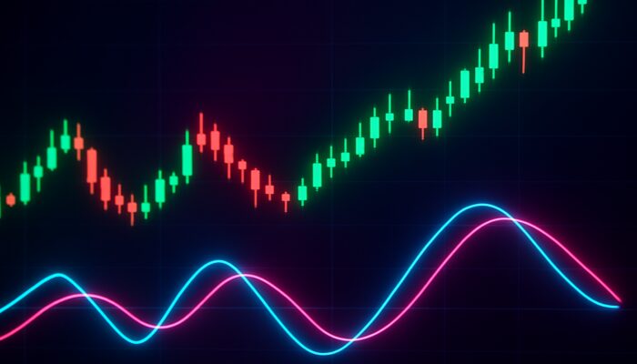 Vibrant trading interface showcasing Trix indicator crossovers, divergences, and bullish price candles.