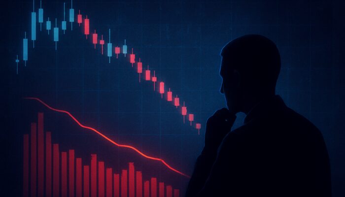 Trader analysing a vibrant candlestick chart with a striking Negative Volume Index line