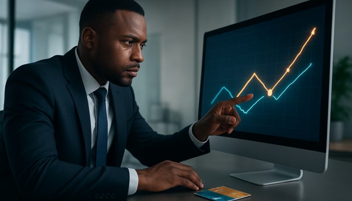Working out Breakeven Points on New Credit: Practical Tips | DCL Professional reviewing glowing financial charts and credit cards to find breakeven point on new credit.