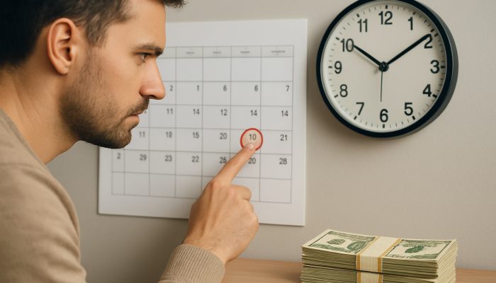 When a Single Repayment Loan Makes Sense: Benefits Explained | DCL Borrower checking highlighted loan repayment due date on calendar with clock and cash stack
